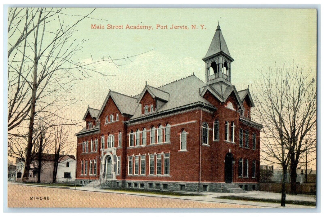 1910 Exterior View Main Street Academy Building Port Jervis New York NY Postcard