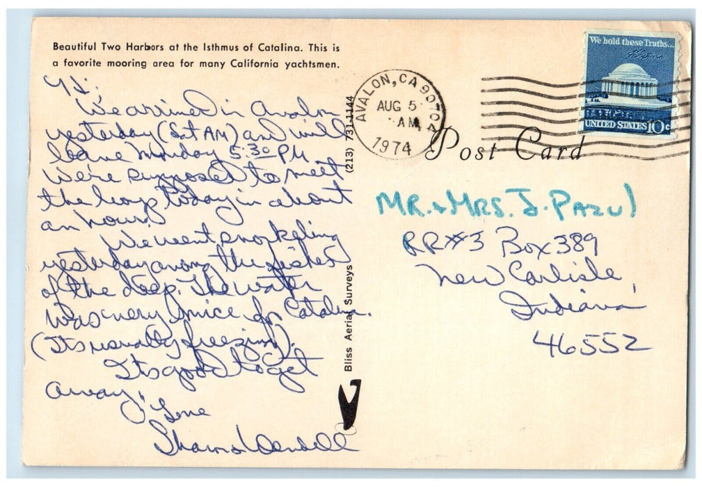 1974 Two Harbors Isthmus Catalina Santa Catalina Island California CA Postcard