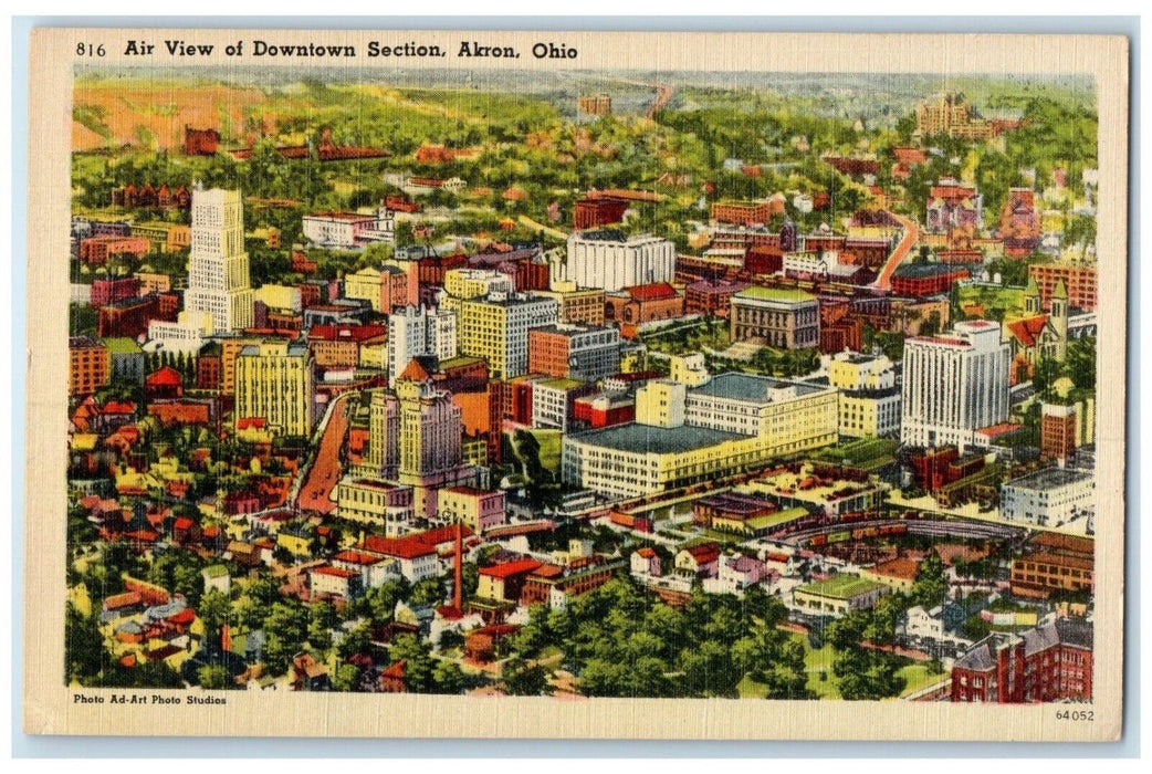 c1930's Air View Of Downtown Section Akron Ohio OH Unposted Vintage Postcard