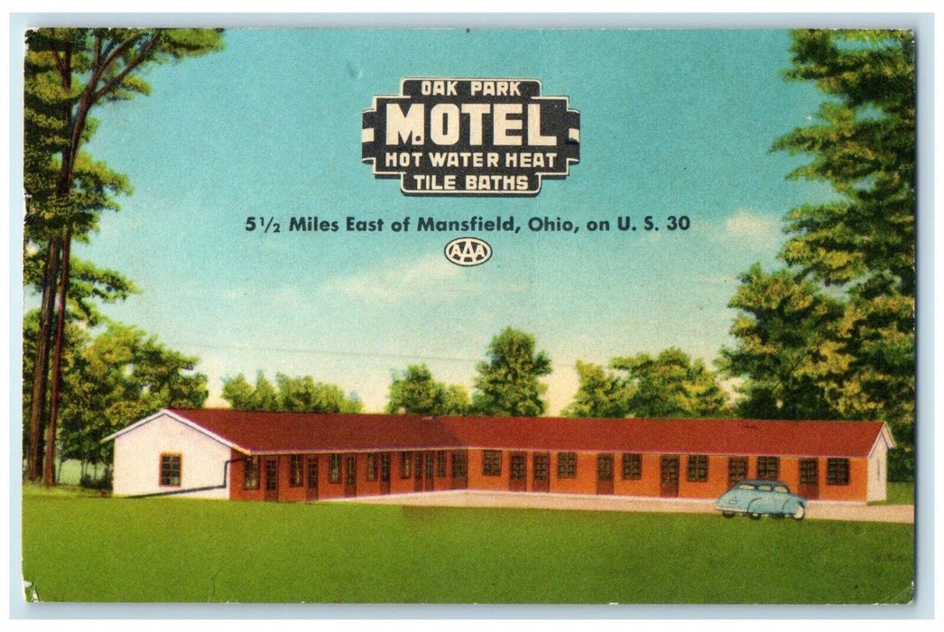 1953 Oak Park Motel Car Mansfield Ohio OH, Richmond IN Posted Vintage Postcard