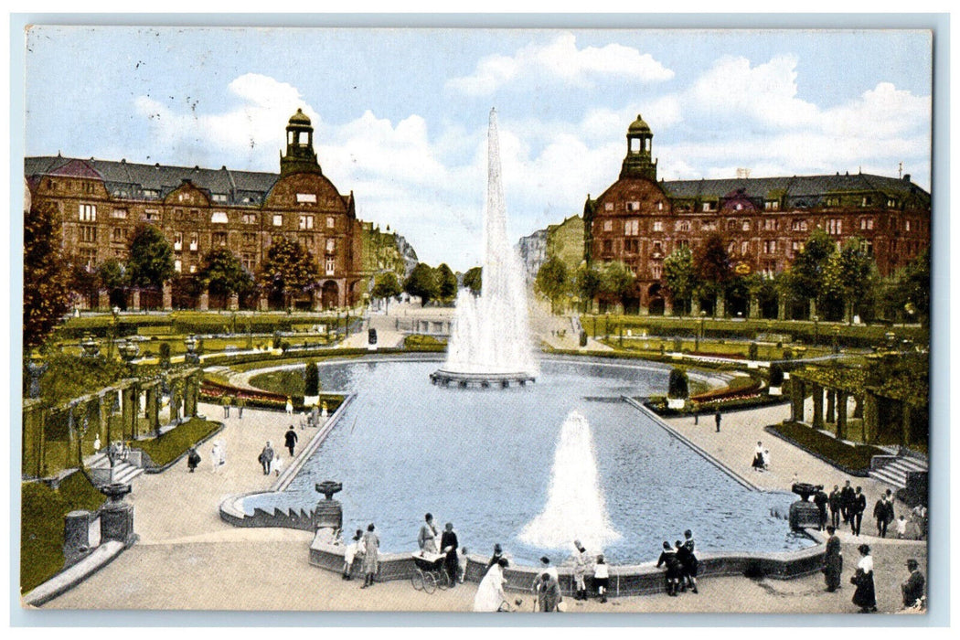 1926 View to Augustaanlage Friedrichsplatz Mannheim Germany Postcard