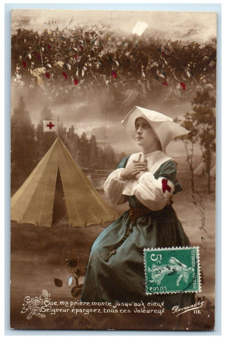 c1910's Woman Nurse Praying Tent WWI RPPC Photo Posted Antique Postcard