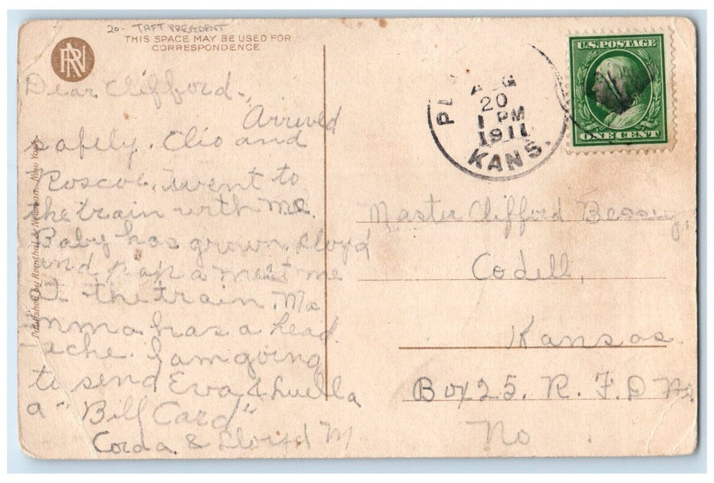 1911 Bill Taft President Codell Kansas KS Posted Antique Postcard