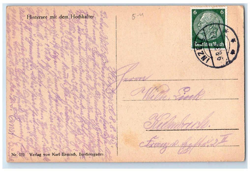 1935 Hintersee with the Hochkalter Peak in Germany Posted Vintage Postcard