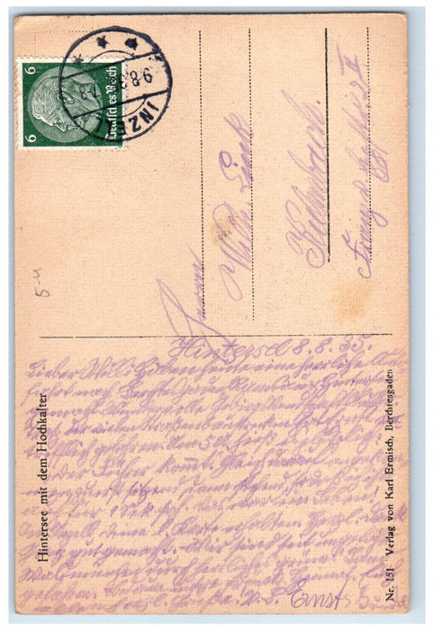 1935 Hintersee with the Hochkalter Peak in Germany Posted Vintage Postcard
