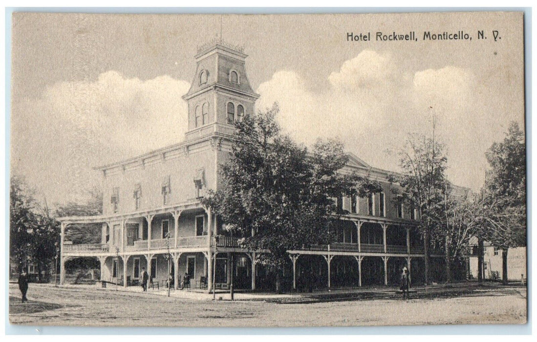 c1910 Exterior View Hotel Rockwell Building Monticello New York Antique Postcard