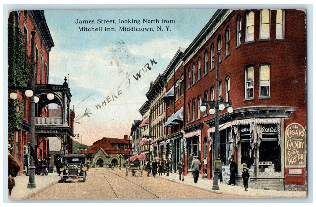 1917 James Street Looking North Mitchell Inn Middletown New York Posted Postcard