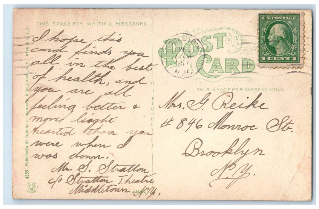 1917 James Street Looking North Mitchell Inn Middletown New York Posted Postcard