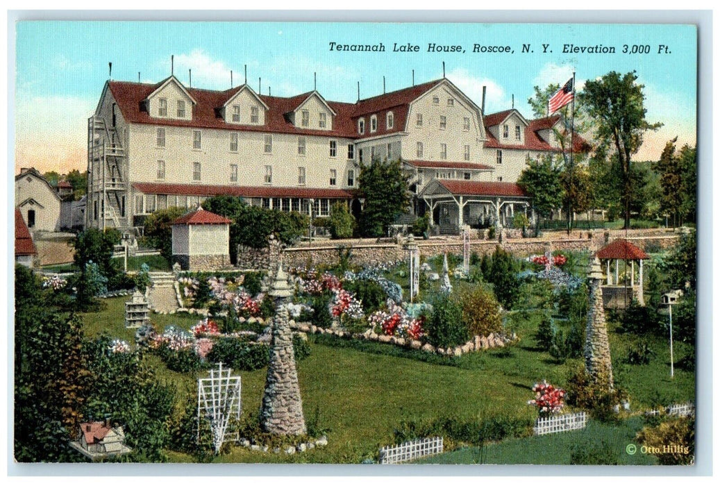 c1940 Scenic View Exterior Tenannah Lake House Roscoe New York Unposted Postcard