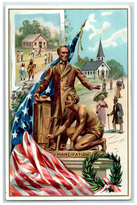 c1910's Lincoln Emancipation Flag Patriotic Embossed Tuck's Antique Postcard