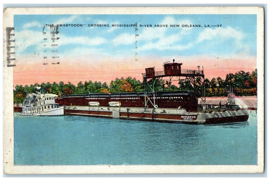 1936 Mastodon Crossing Mississippi River Above New Orleans Louisiana LA Postcard