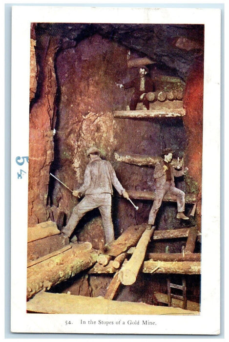 c1905 In The Stopes Of A Gold Mine Mining Workers Embossed Antique Postcard