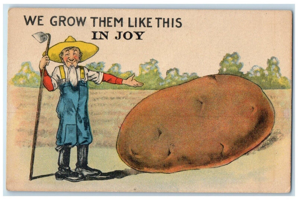 c1910's Old Man Farmer Exaggerated Potatoe We Grow Them Like This Postcard