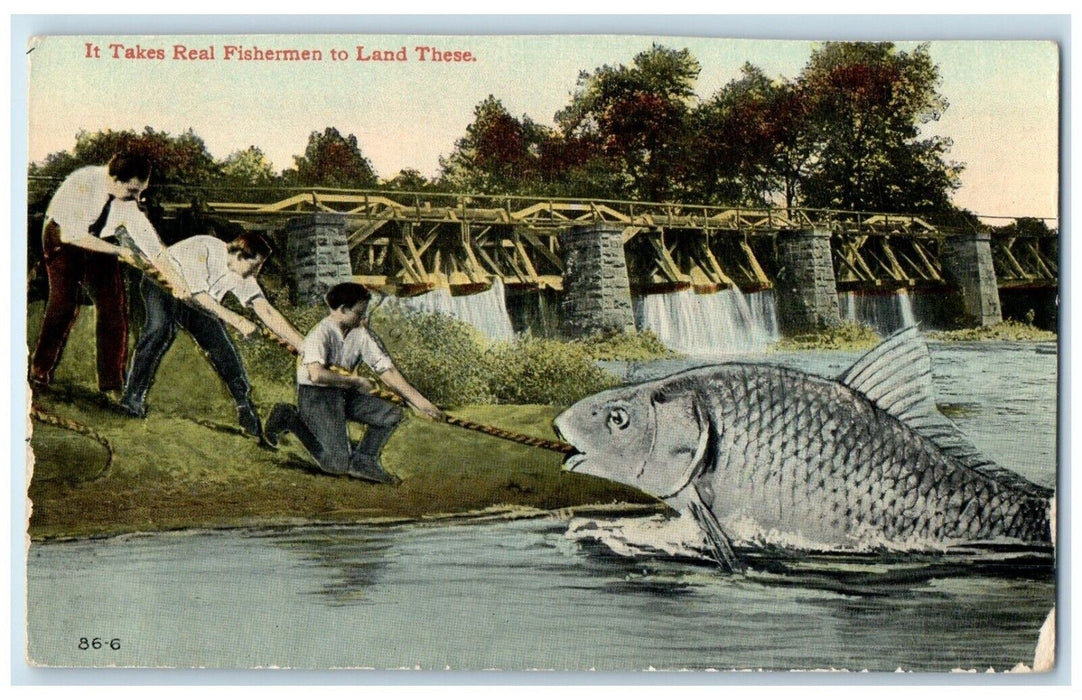 Boys Caught Exaggerated Fish It Takes Real Fishermen To Land These Postcard