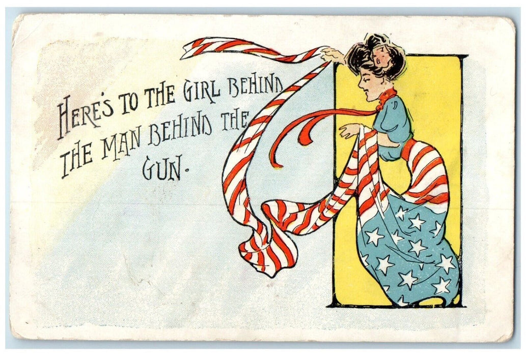 c1910's Girl Behind Miss Liberty Bazile Mills Nebraska NE Antique Postcard