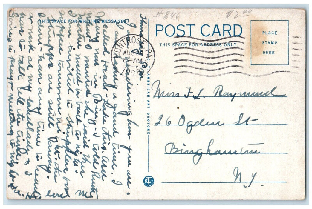 1928 Public Square Park Trees Fountain Montrose Pennsylvania PA Vintage Postcard