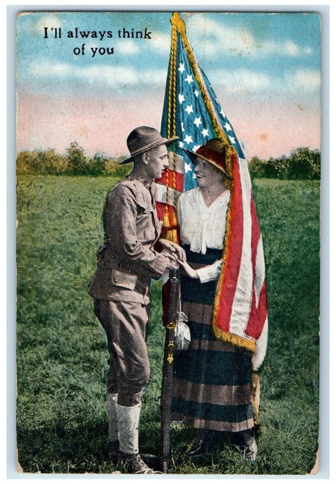 1918 Couple Soldier Romance I'll Always Think Of You Trenton NJ Antique Postcard