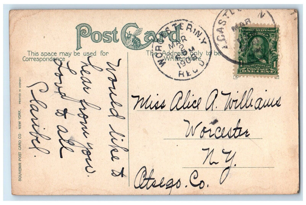 1908 Midnight Fire Alarm Fire Fighters Riding Horse Carriage New York Postcard