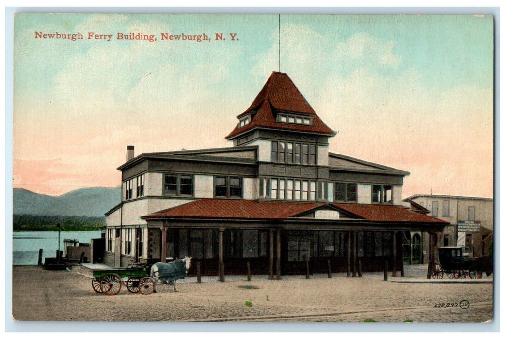 c1910 Newburgh Ferry Building Horse Carriage Newburgh New York Unposted Postcard