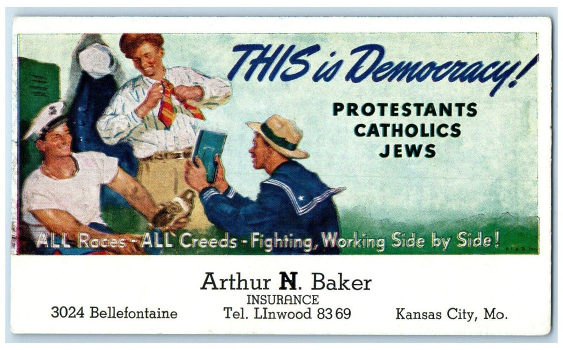 Protestant Catholics Jews Democracy Arthur N. Baker Kansas City MO Ink Blotter