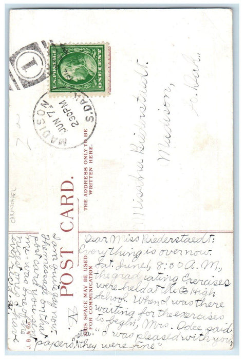 1912 Woman Lived In The Shoe Dog Hat Carmichael Madison SD Antique Postcard