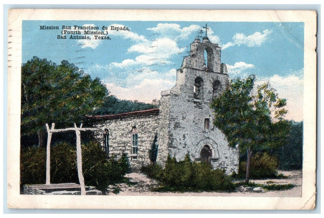 1917 Mission San Francisco De Espada Fourth Mission San Antonio Texas Postcard