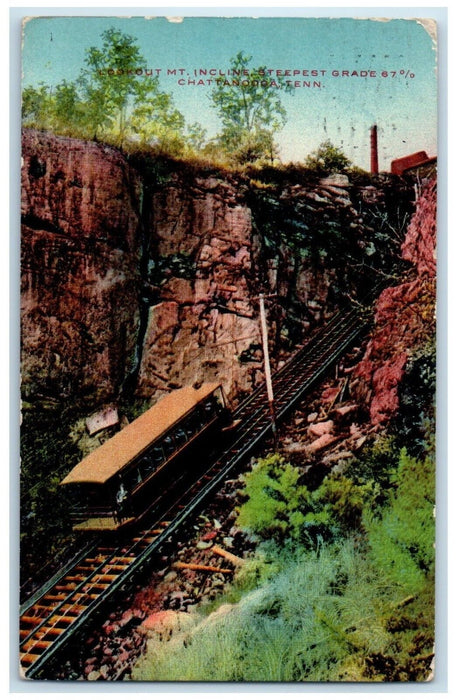 1909 Lookout Incline Steepest Grade Trolley Rail Chattanooga Tennessee Postcard