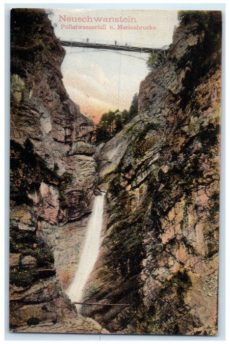 c1910 Polly Waterfall & Marien Bridge Neuschwanstein Germany Postcard