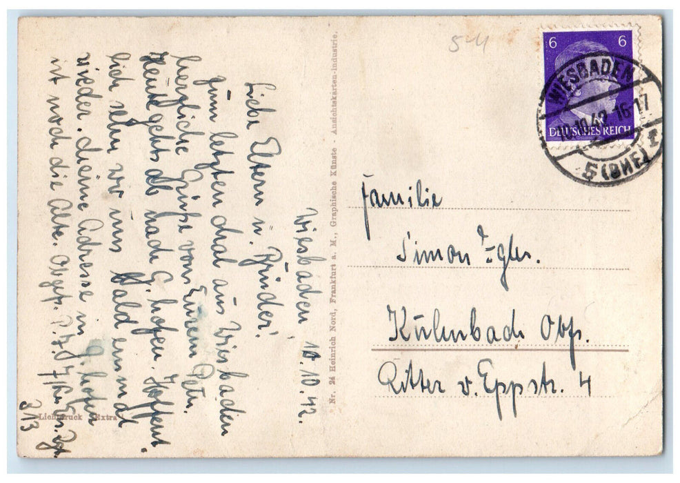 1942 Fountain View Spa House Wiesbaden Germany Vintage Posted Postcard