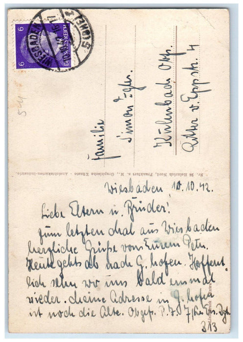 1942 Fountain View Spa House Wiesbaden Germany Vintage Posted Postcard
