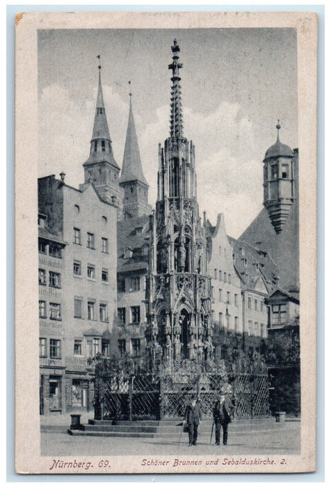 1919 Beautiful Fountain And Sebaldus Church Nuremberg Germany Postcard