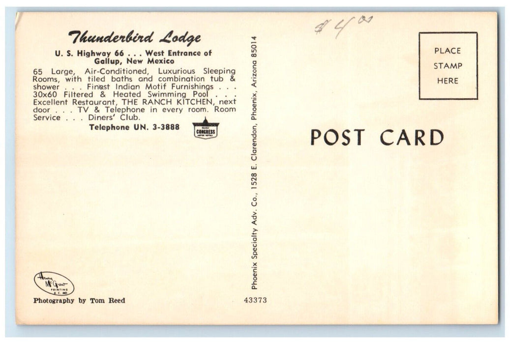c1950's Thunderbird Lodge Gallup New Mexico NM Swimming Pool Vintage Postcard