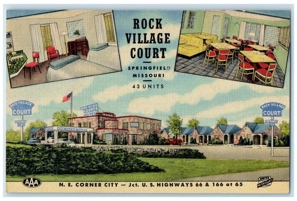 c1950's Rock Village Court Motel Springfield Missouri MO Multiview Postcard