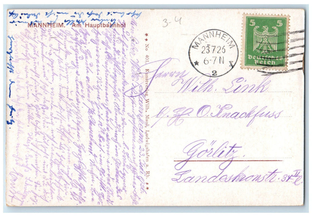 1926 At the Central Station Mannheim Germany Posted Vintage Postcard