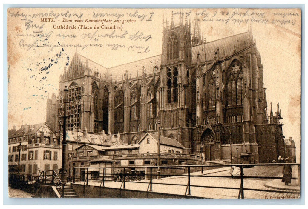 1914 Cathedral Seen From Kammerplatz (Chamber Square) Metz France Postcard