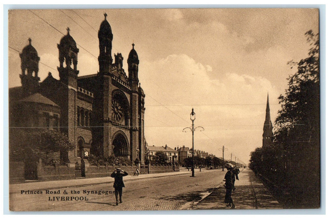 c1910 Princes Road & The Synagogue Liverpool England Unposted Postcard