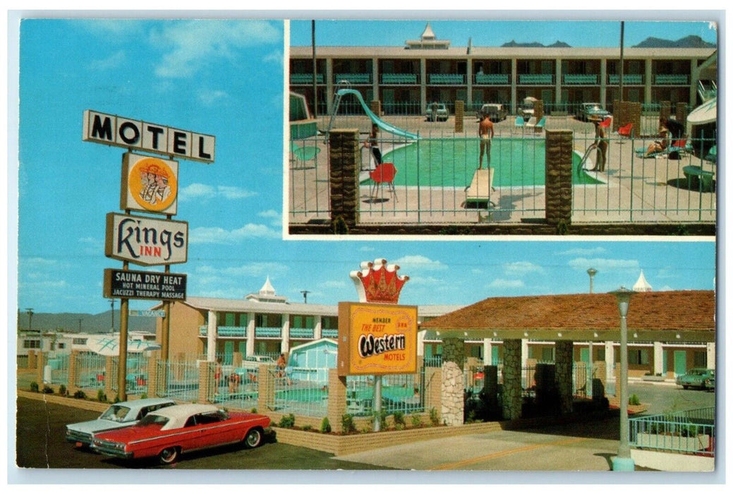 1966 King's Inn Motel Swimming Pool Cars Restaurant Kingman Arizona AZ Postcard