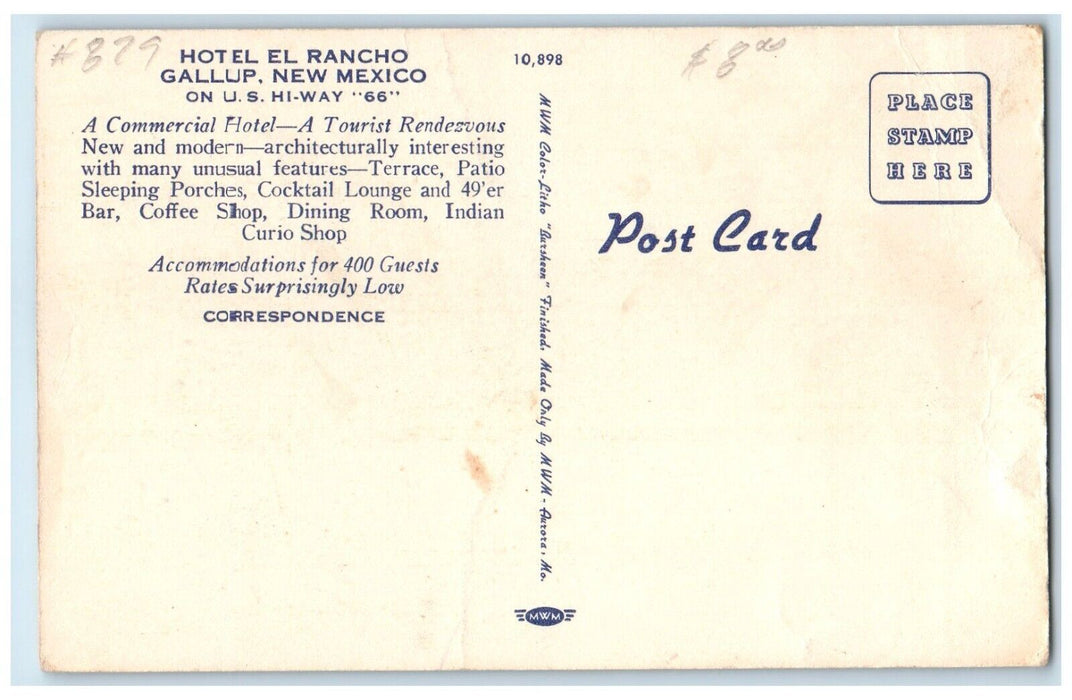 c1950's View Of Hotel El Rancho Gallup New Mexico NM Unposted Vintage Postcard