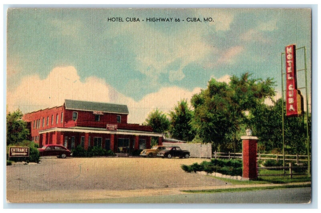 c1950's Hotel Cuba Roadside Highway 66 Cuba Missouri MO Vintage Postcard