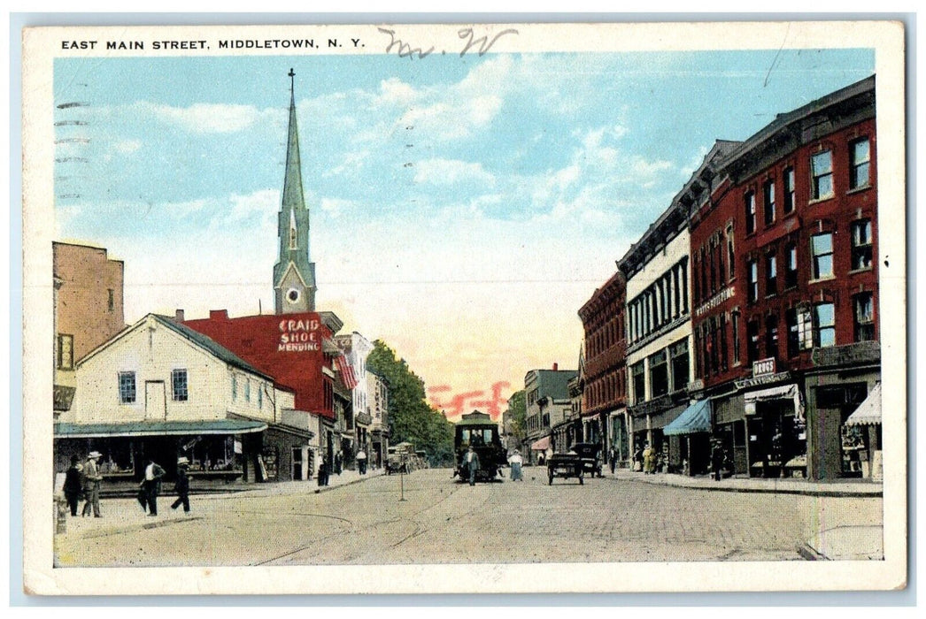 1923 East Main Street Buildings Streetcar Middletown New York NY Posted Postcard