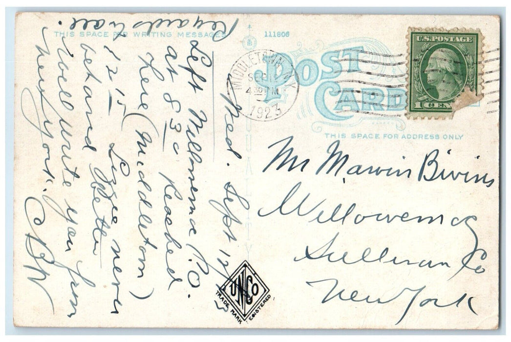 1923 East Main Street Buildings Streetcar Middletown New York NY Posted Postcard
