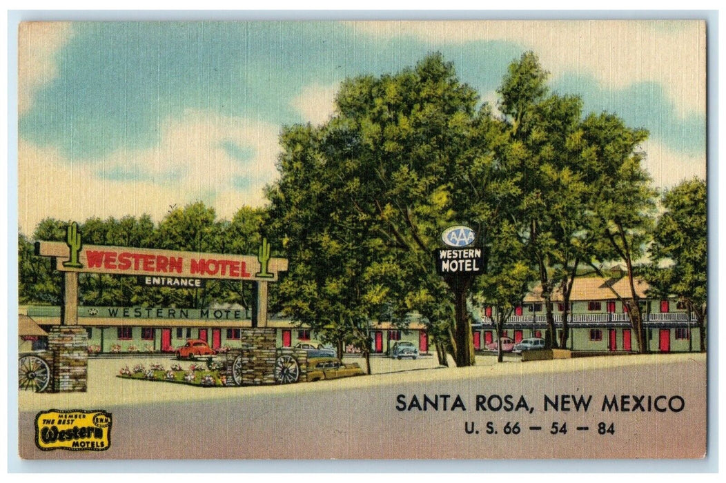 c1940's Western Motel Roadside Cars Scene Santa Rosa New Mexico NM Postcard