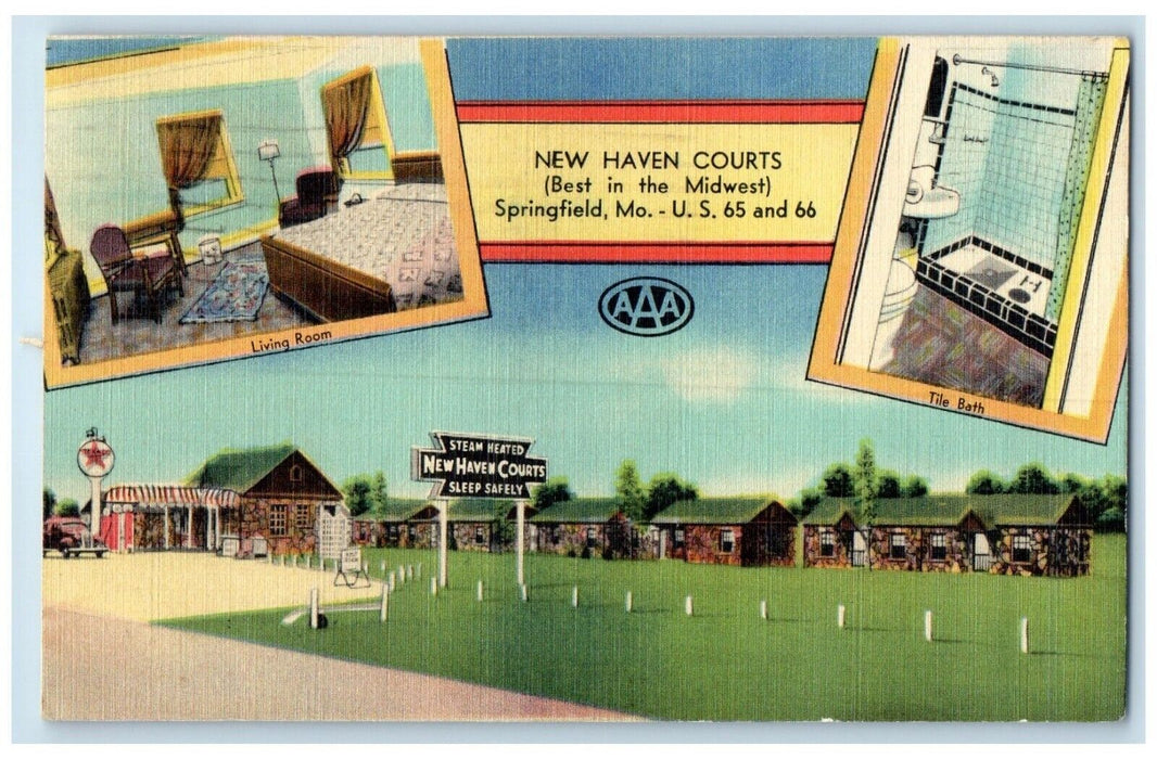 1942 New Haven Courts Motel Springfield Missouri MO Multiview Vintage Postcard