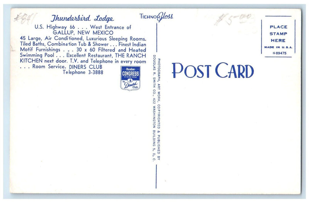 c1950's Thunderbird Lodge Motel Pool Gallup New Mexico NM Dual View Postcard