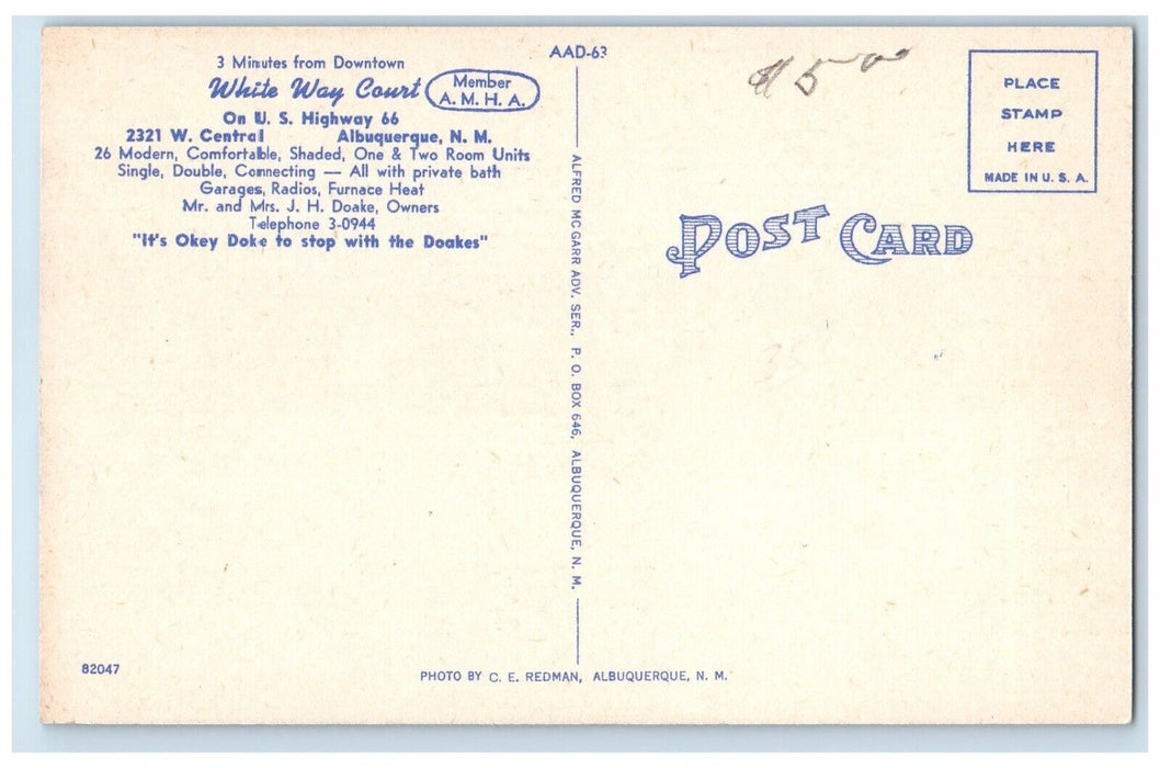 c1940's White Way Court Motel Roadside Albuquerque New Mexico NM Postcard