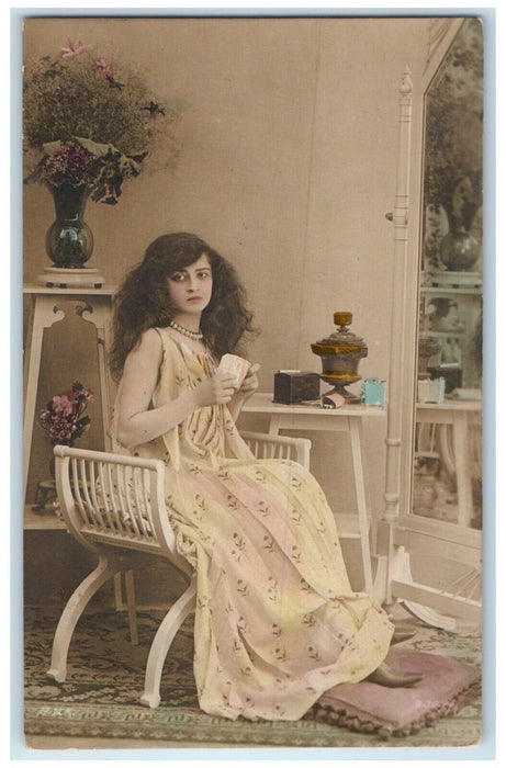 1904 Pretty Girl Curly Long Hair Cigarette RPPC Photo Redruth England Postcard