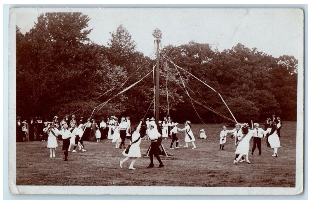 c1910's Maypole Dance Scene Children England United Kingdom RPPC Photo Postcard