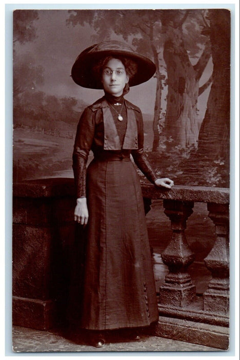 c1910's Woman Big Hat Leytonstone England United Kingdom RPPC Photo Postcard