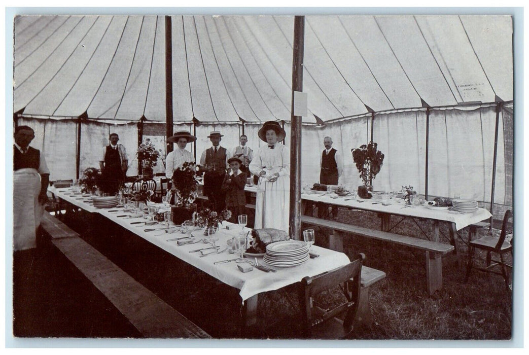 1912 Tent Picnic Reading England United Kingdom RPPC Photo Antique Postcard