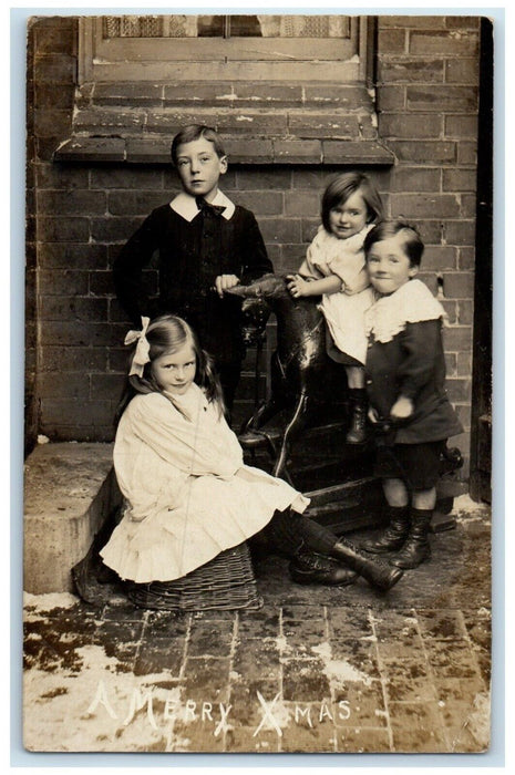c1910's Christmas Children Siblings England United Kingdom RPPC Photo Postcard